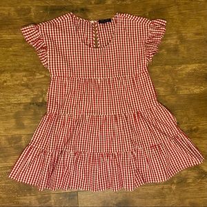 Red gingham ruffle mini-dress